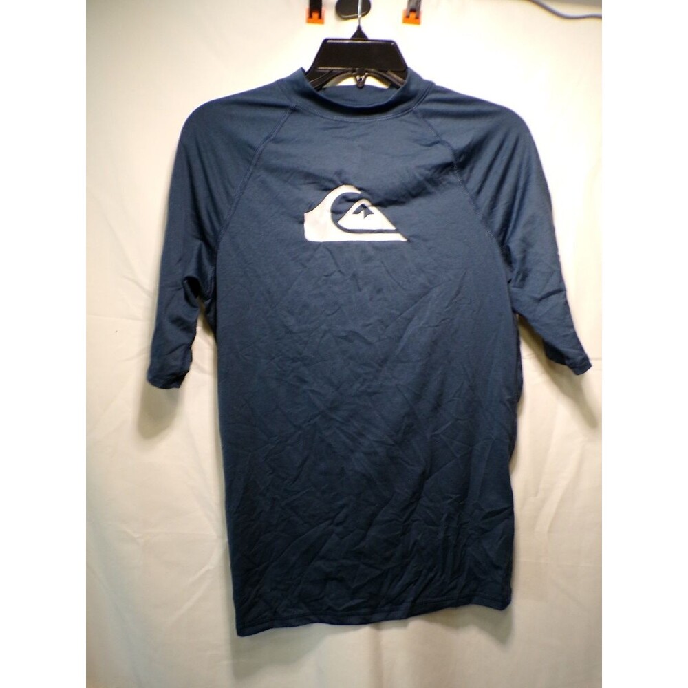 Quiksilver Men's Rash Guard Swim Shirt Navy Blue Short Sleeve Size M